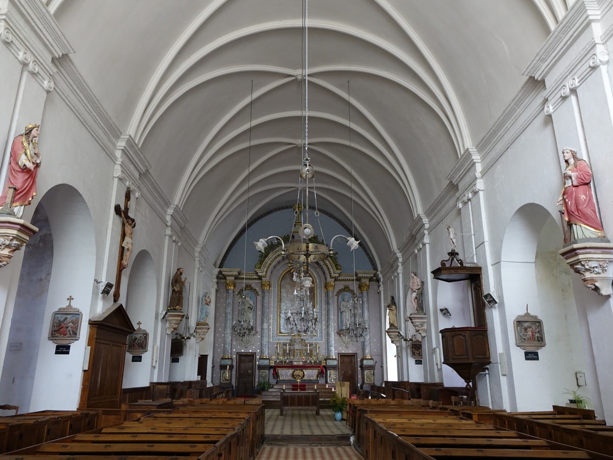 Pin-le-Garenne, Innenraum der St. Bartholomus Kirche, Altarbild von 1704 (17.07.2015)