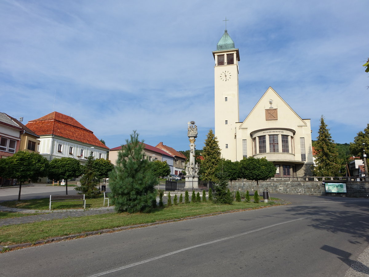 Pukanec / Pukanz, Evangelische Kirche am Namesti Mieru (29.08.2020)