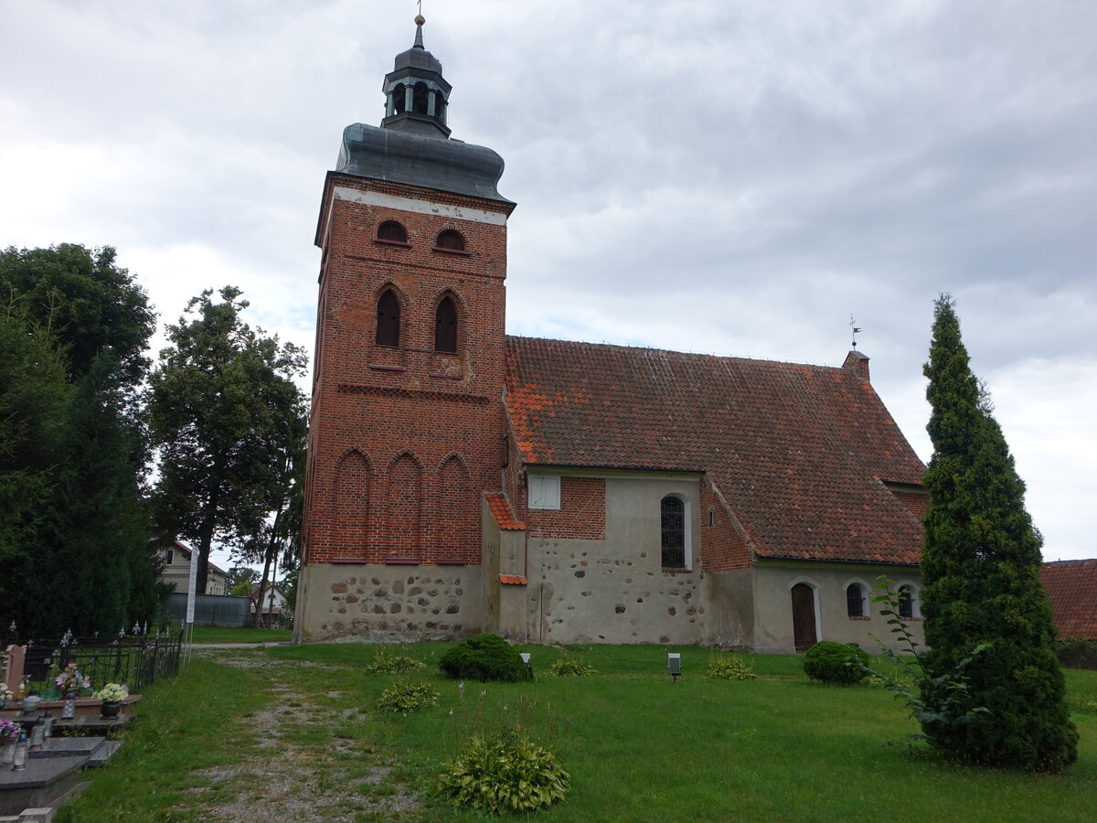Radziejewo / Sonnwalde, Pfarrkirche St. Antonius, erbaut bis 1583, Kirchturm von 1854 (03.08.2021)