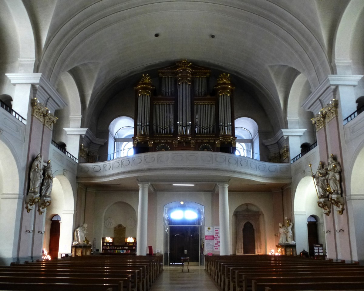 Rastatt, Blick zur Orgelempore in der Stadtkirche St.Alexander, April 2015