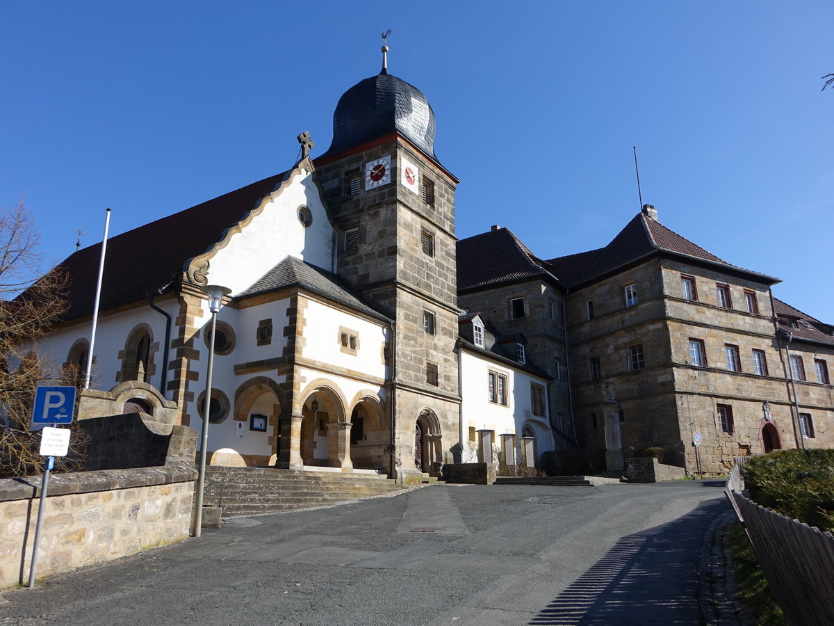 Redwitz an der Rodach, Schloss und Ev. Pfarrkirche St. gidius am Kirchberg (07.04.2018)