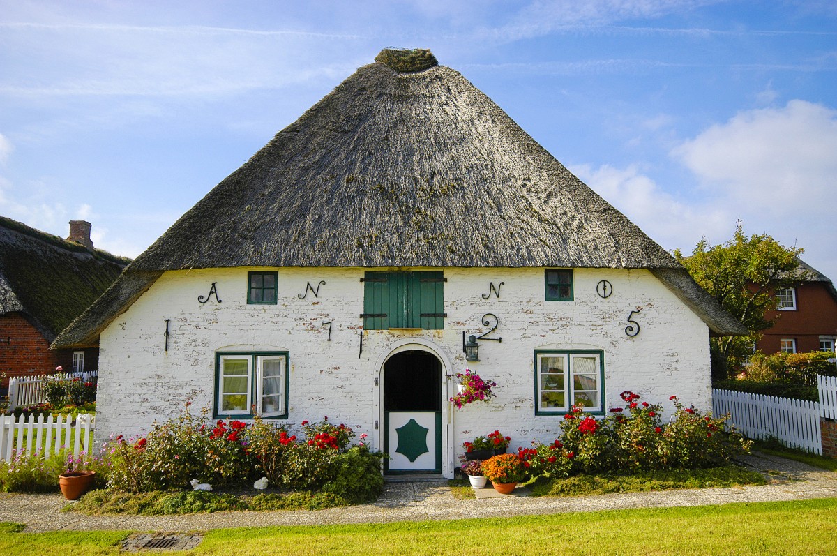 Reetdachhaus auf dem Ketelswarf von Langeness. Aufnahmedatum: 22. September 2008.