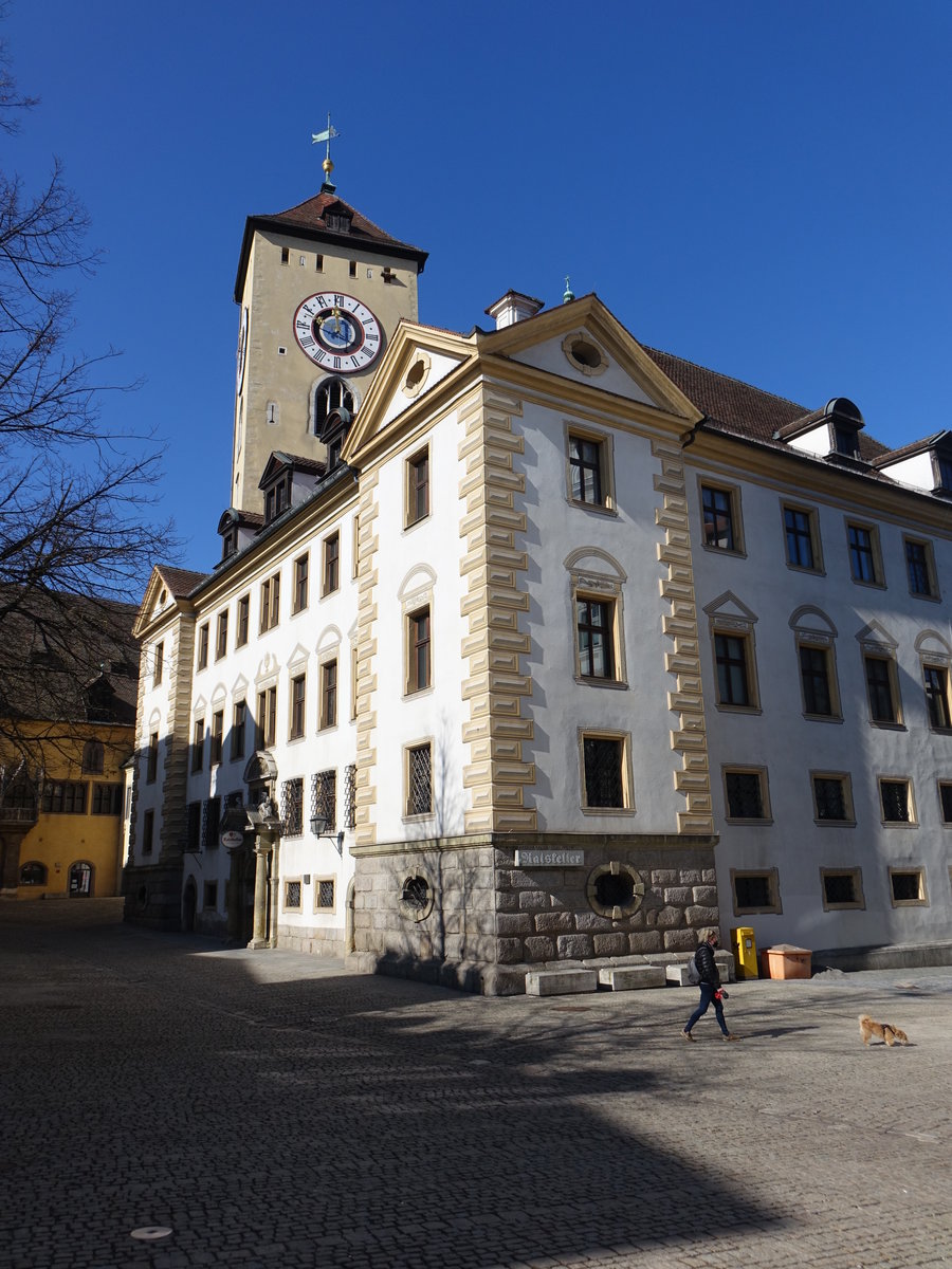 Regensburg, barockes alte Rathaus, Vierflgelanlage aus dem 17. Jahrhundert (28.02.2021)
