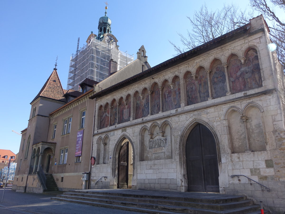 Regensburg, frhgotische Auentor der St. Emmeran Kirche, erbaut 1250 (28.02.2021)