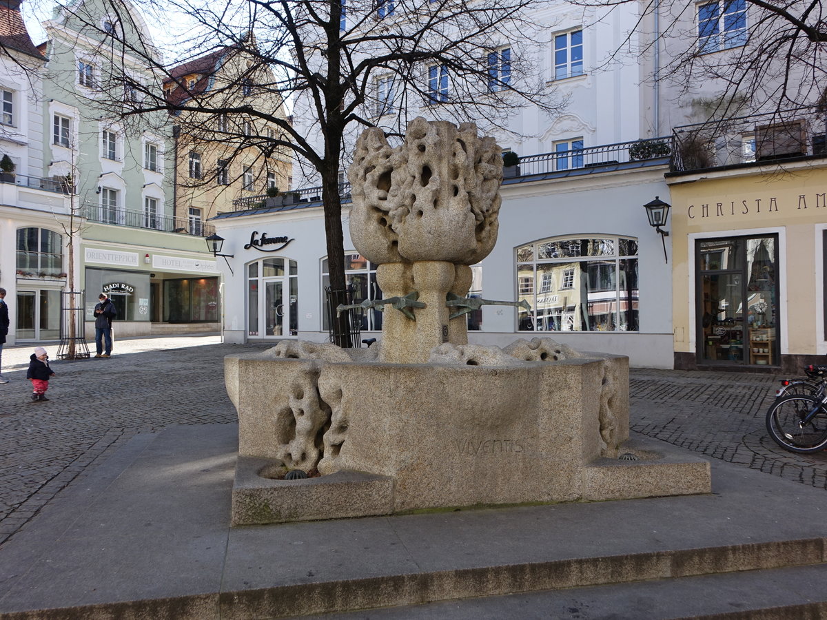 Regensburg, Lebensbrunnen am Kohlenmarkt, erbaut 1985 aus Flossenbrger Granit von Gnther Mauermann (28.02.2021)