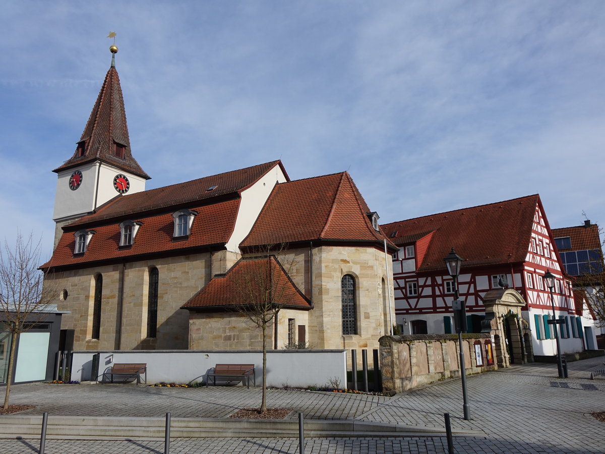 Reichenschwand, St. Albanus Kirche und Pfarrhaus, erbaut ab 1557 (27.03.2016)