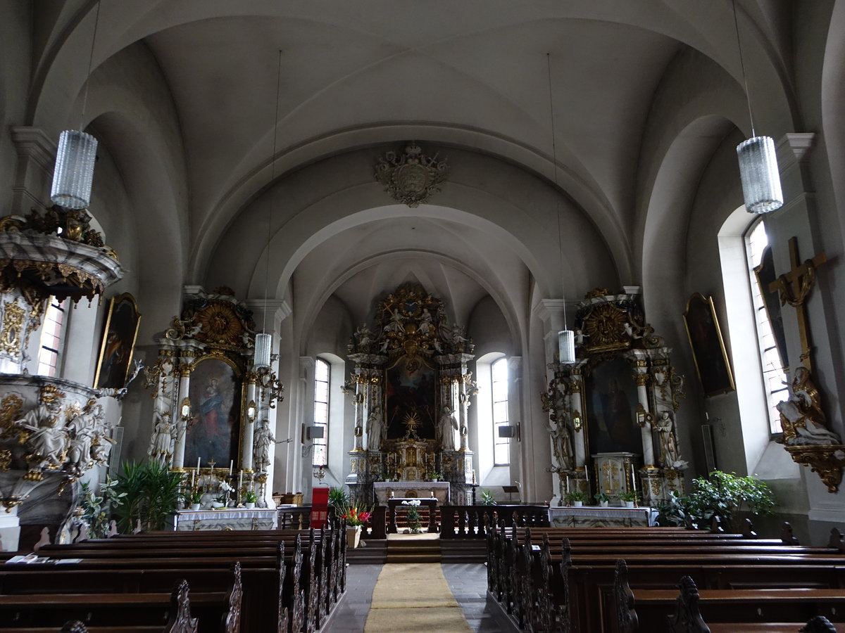 Retzbach, barocker Innenraum von Balthasar Neumann in der Pfarrkirche St. Laurentius, erbaut von 1736 bis 1740 (15.08.2017)