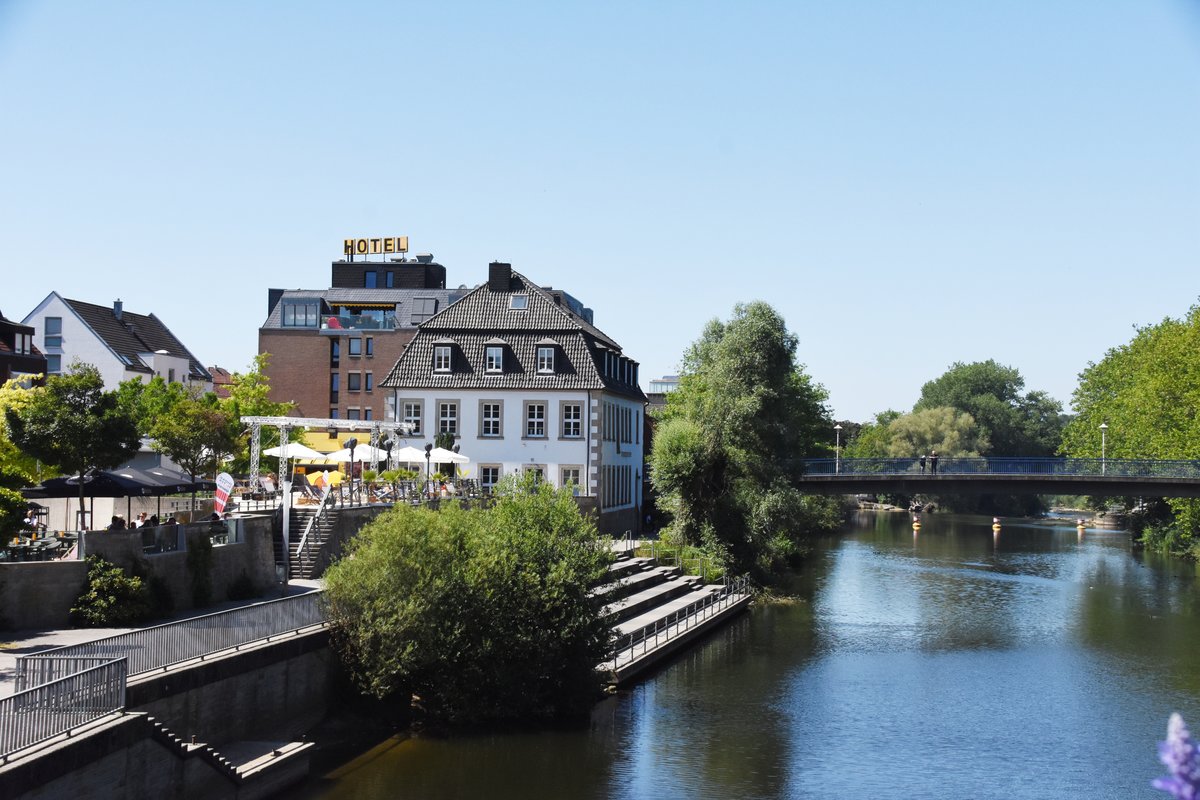RHEINE, 28.06.2019, Blick von der Nepomukbrücke auf die ...