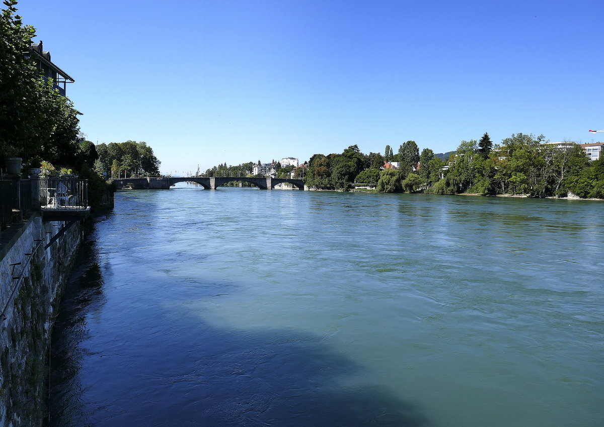 Rheinfelden AG, Blick vom Messerturm rheinabwrts, rechts Rheinfelden auf deutscher Seite, Sept.2019