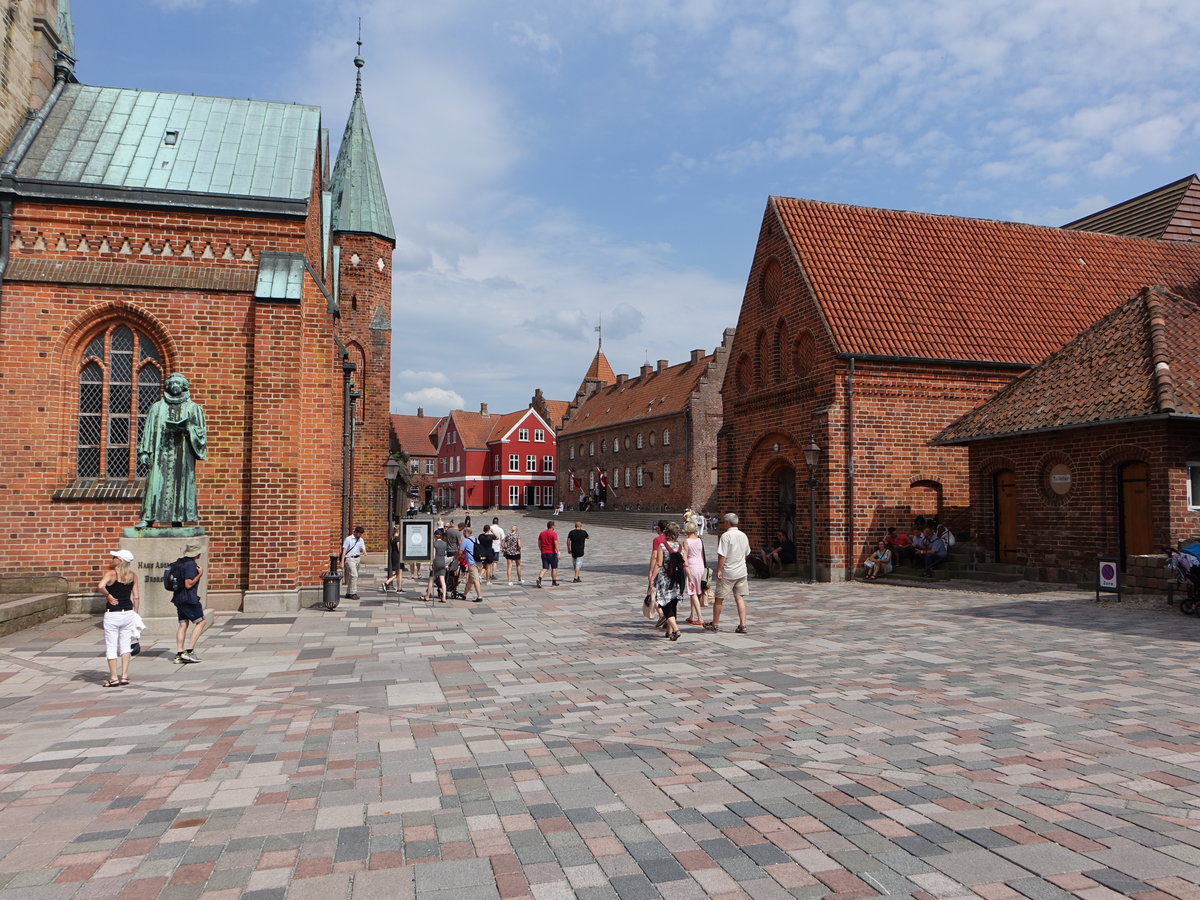 Ribe, Hauptplatz Torvet mit der Statue von Hans Adolph Brorson (09.06.2018)