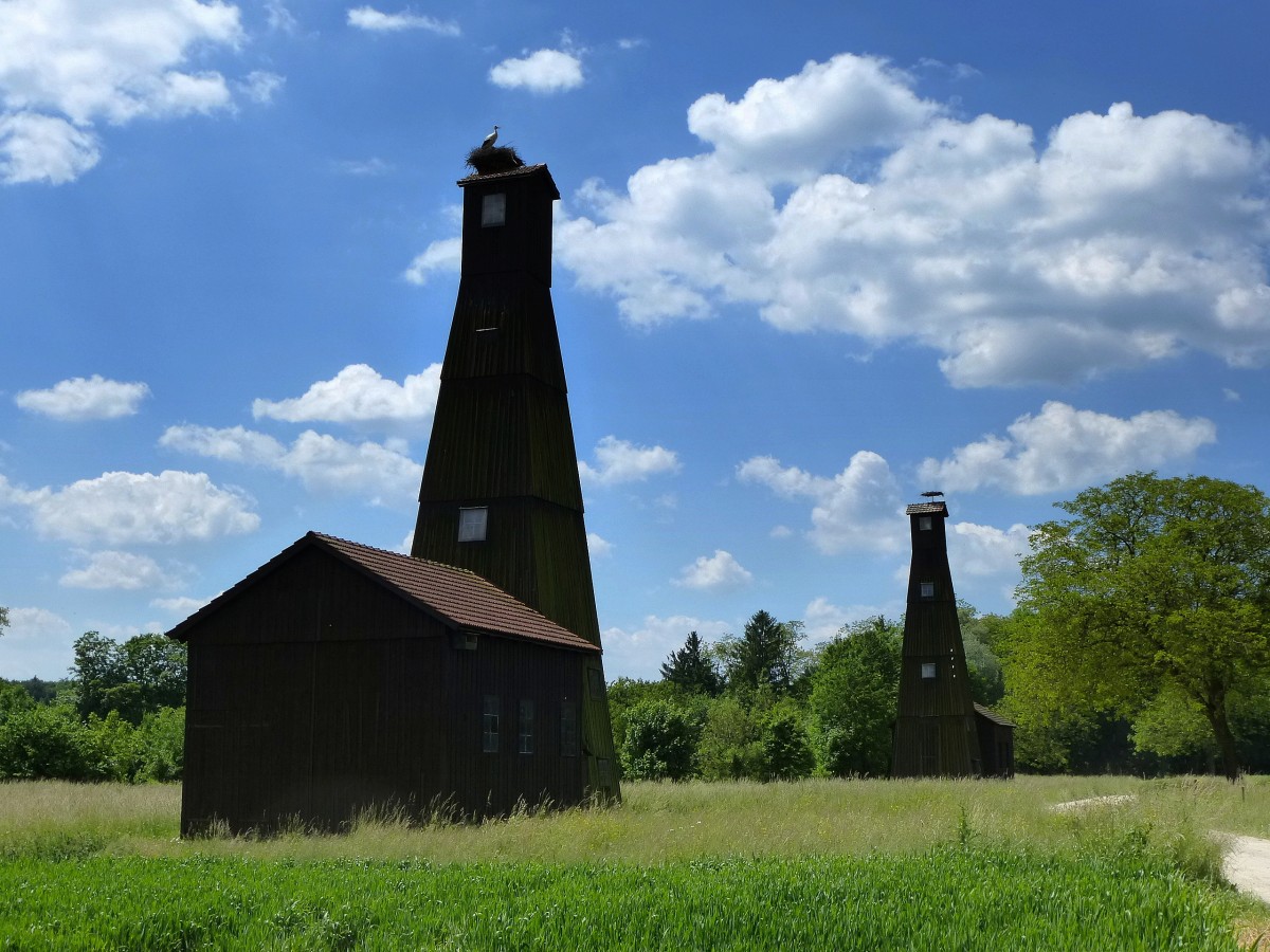 Riburg, historische Salzbohrtrme, Juni 2013