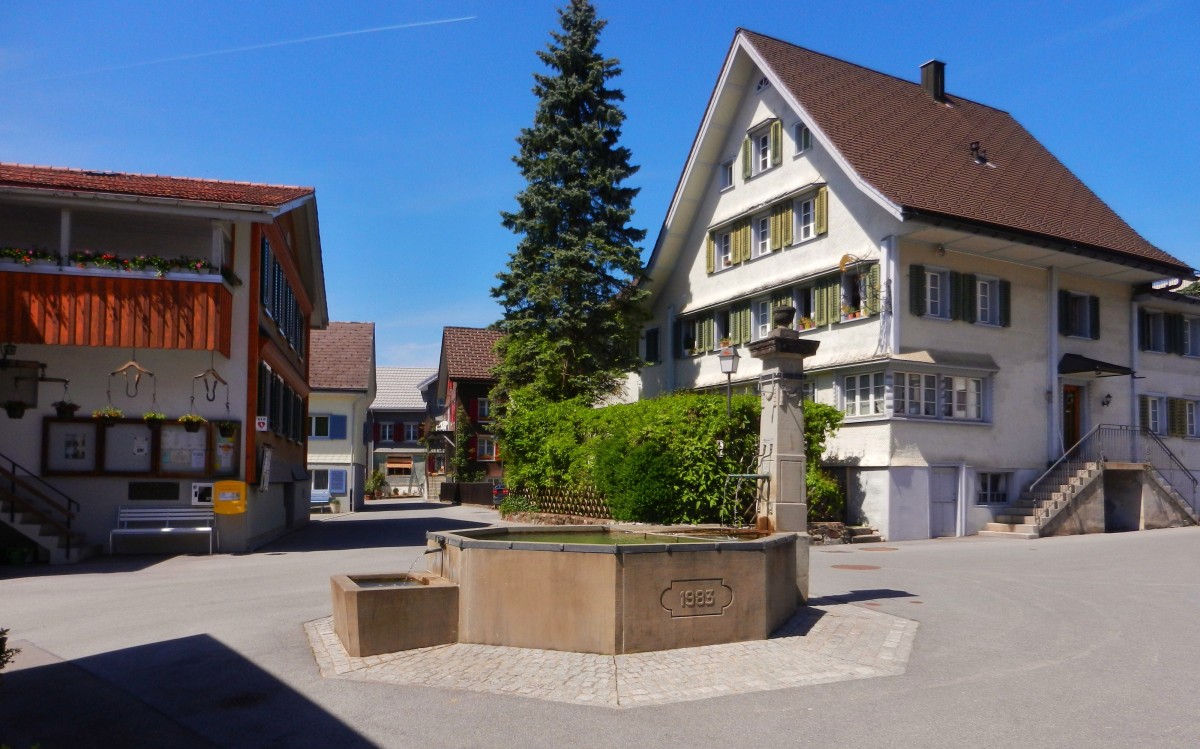 Rieden SG, Dorfplatz mit Brunnen - 05.05.2014