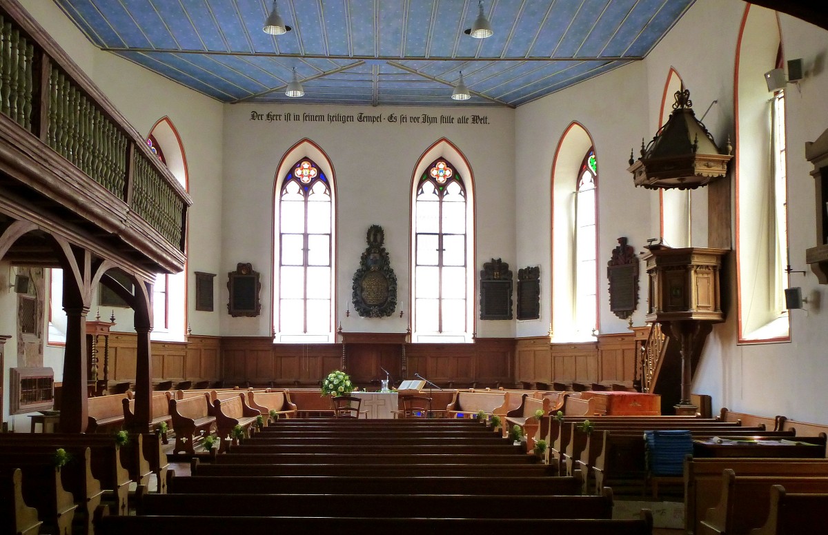 Riehen, Blick in den Innenraum der Dorfkirche St.Martin, Juni 2015
