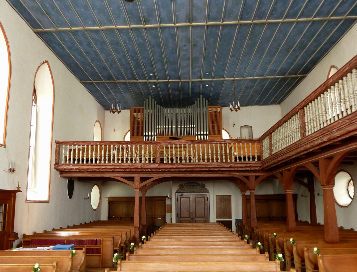 Riehen, Blick zur Orgelempore in der Dorfkirche St.Martin, Juni 2015