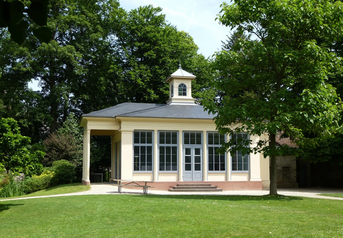 Riehen, im Sarasin-Park, einem englischen Landschaftspark, steht die um 1850 im Neorenaissancestil erbaute Orangerie, Juni 2015
