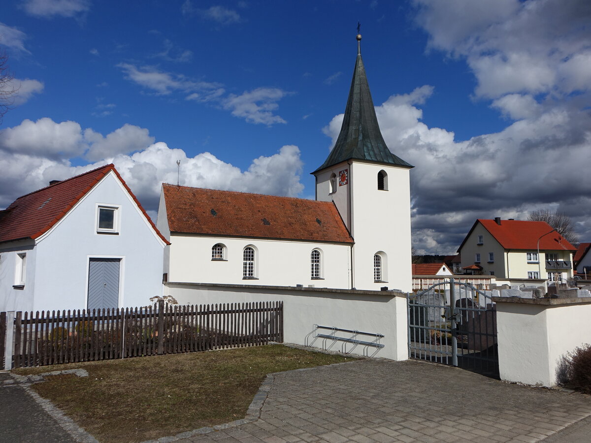 Rocksdorf, evangelische St. Elisabeth Kirche, Saalbau mit Chorturm, erbaut im 15. Jahrhundert (05.03.2017)