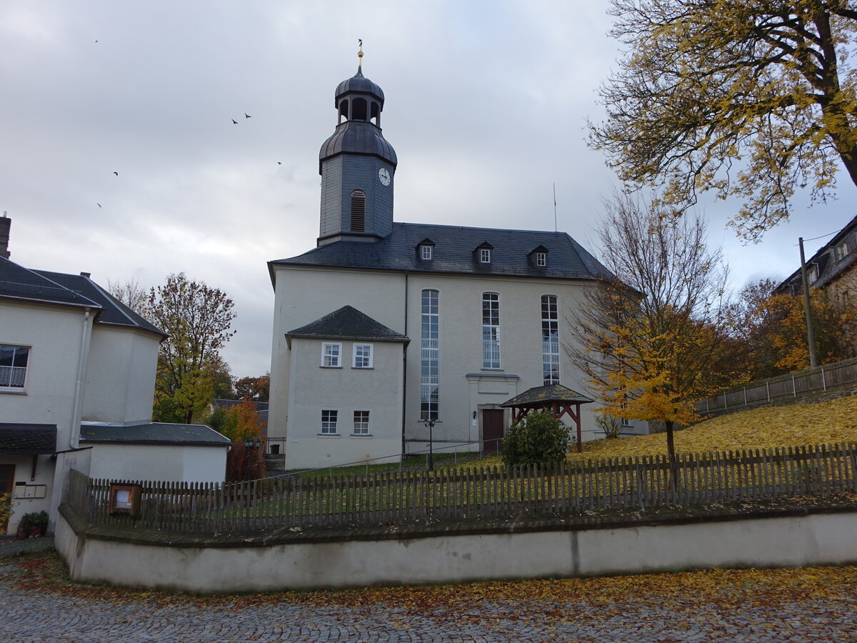 Rodau, evangelische St. Nikolaus Kirche, erbaut von 1810 bis 1813 (19.10.2022)
