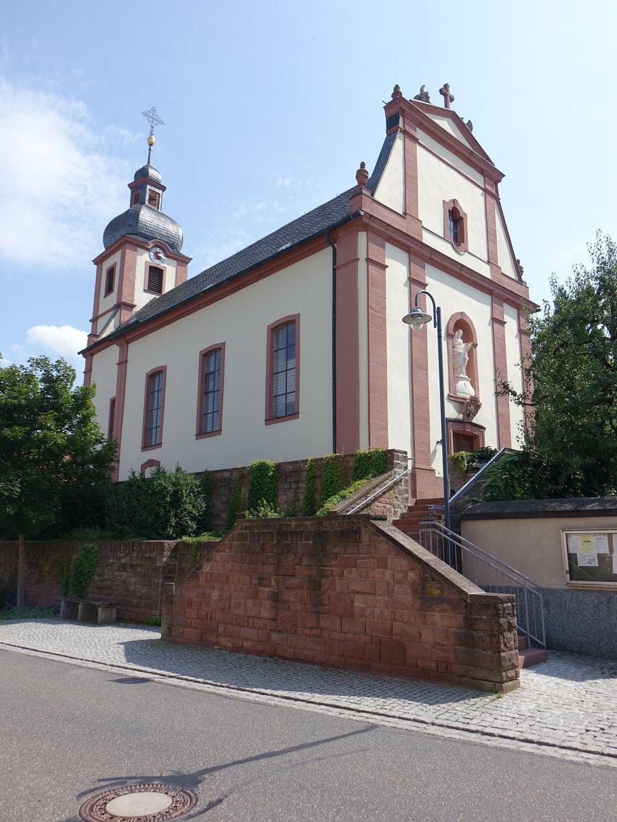 Rohrbach, kath. Pfarrkirche St. Valentinus, Chorturmkirche mit Satteldach, erbaut bis 1778 durch Philipp Geigel (15.08.2017)