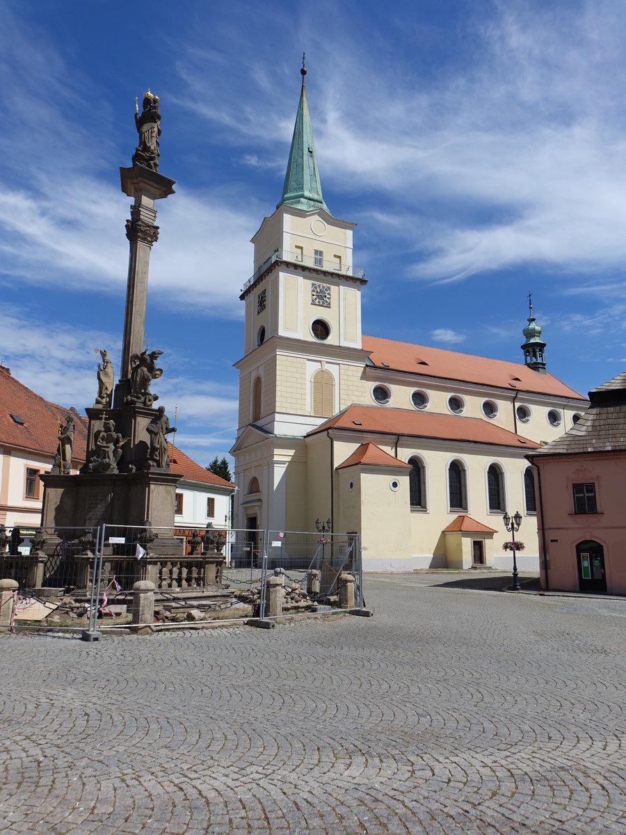 Rokycany / Rokitzan, gotische St. Marien Kirche, im 18. Jahrhundert barock umgestaltet (06.07.2019)
