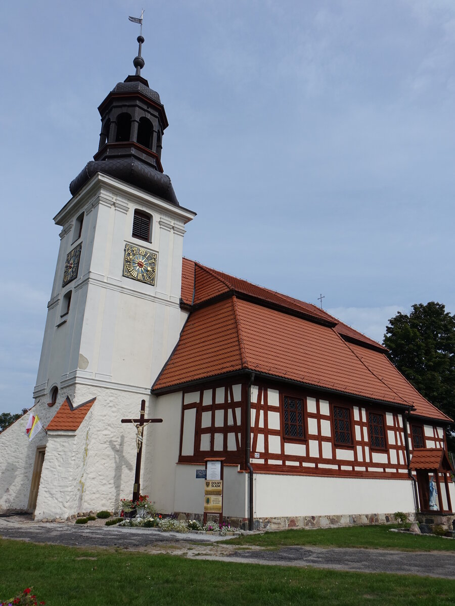 Roscislawice / Romberg, Kirche der Erhhung des Heiligen Kreuzes, erbaut von 1557 bis 1590, barockisiert im 18. Jahrhundert (15.09.2021)
