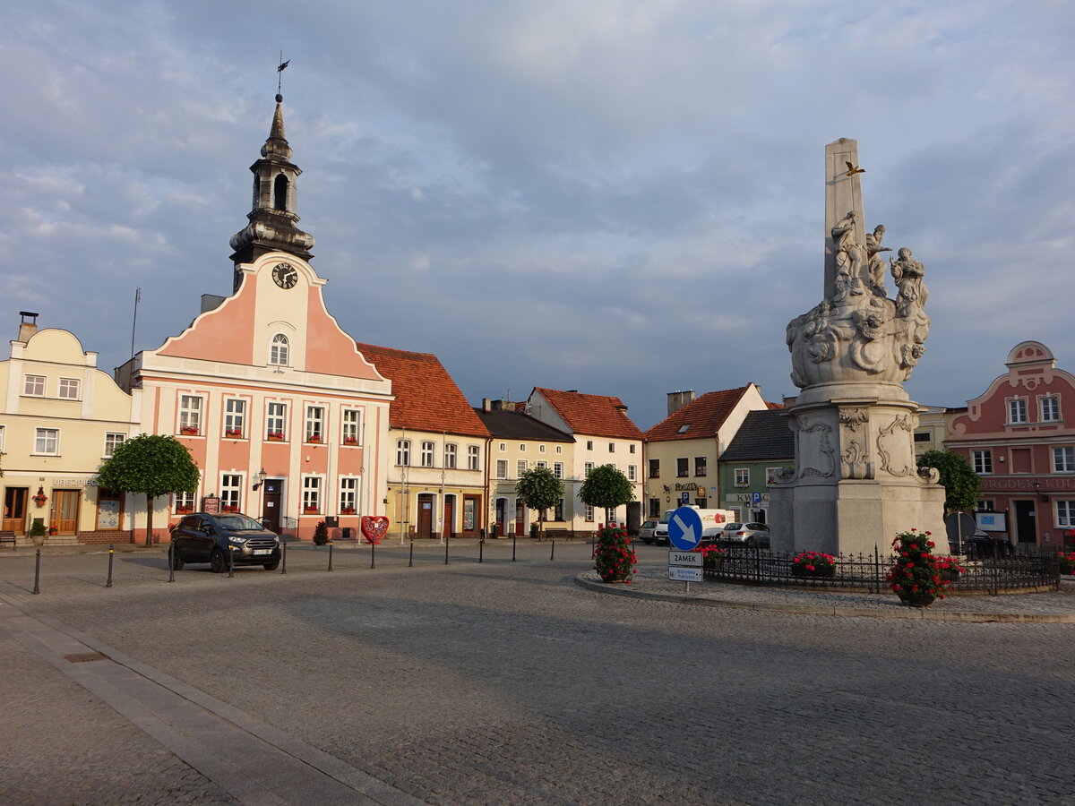 Rydzyna / Reisen, Denkmal und Rathaus am Rynek Platz (12.06.2021)