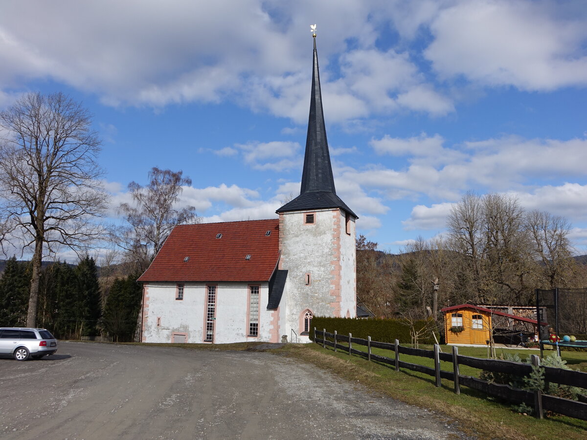 Sachsenbrunn, evangelische Hl. Kreuz Kirche, erbaut 1531 (27.02.2022)
