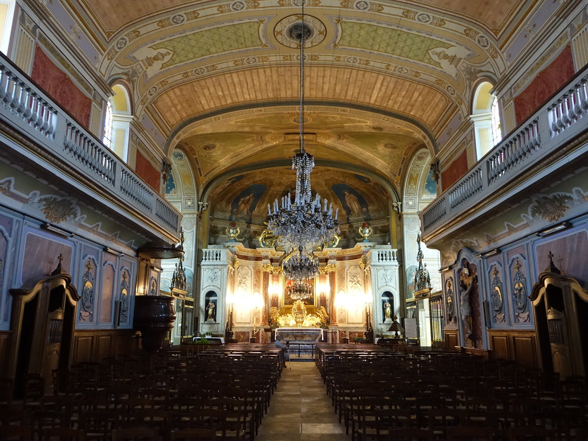 Saint-Estphe, barocker Innenraum der Saint-Etienne Kirche, Gemlde von Laporte (24.07.2018)