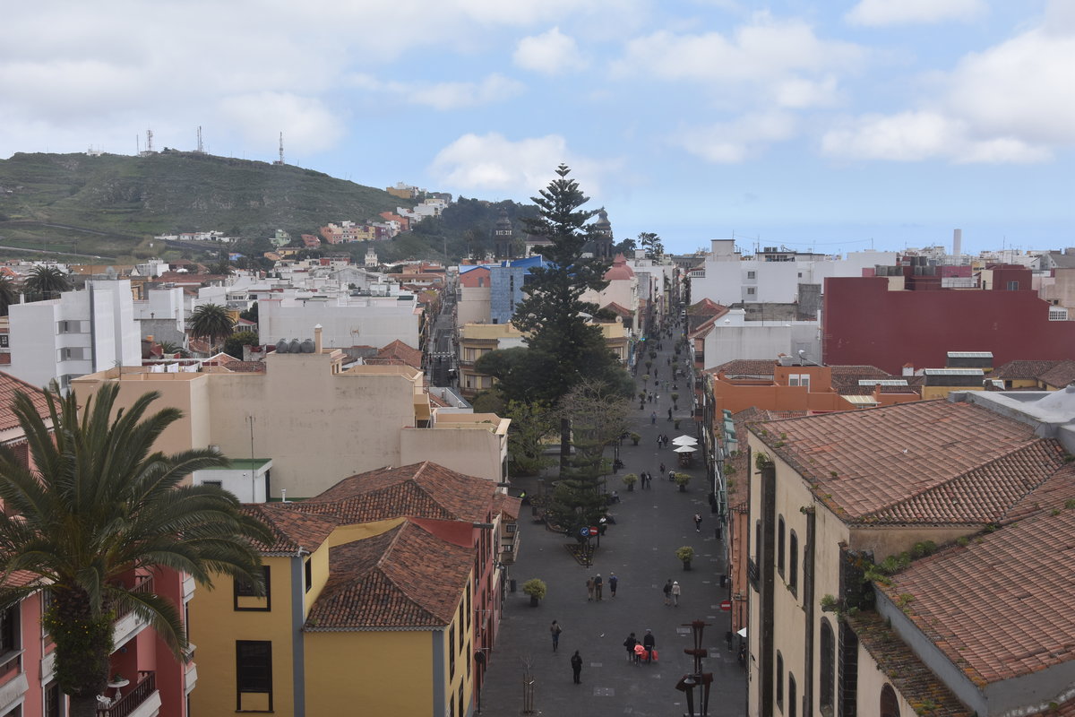 SAN CRISTBAL DE LA LAGUNA (Provincia de Santa Cruz de Tenerife), 29.03.2016, Blick vom Turm der Iglesia-Parroquia Matriz de Nuestra Seora de La Concepcin nach Osten in die Calle Obispo Rey Redondo