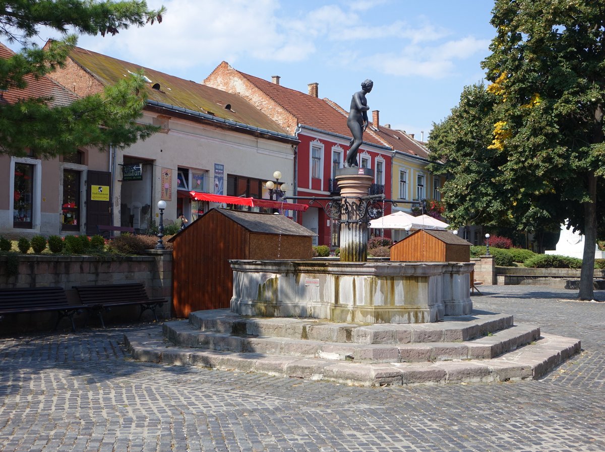 Satoraljaujhely, historischer Brunnen am Setalo Ter (06.09.2018)