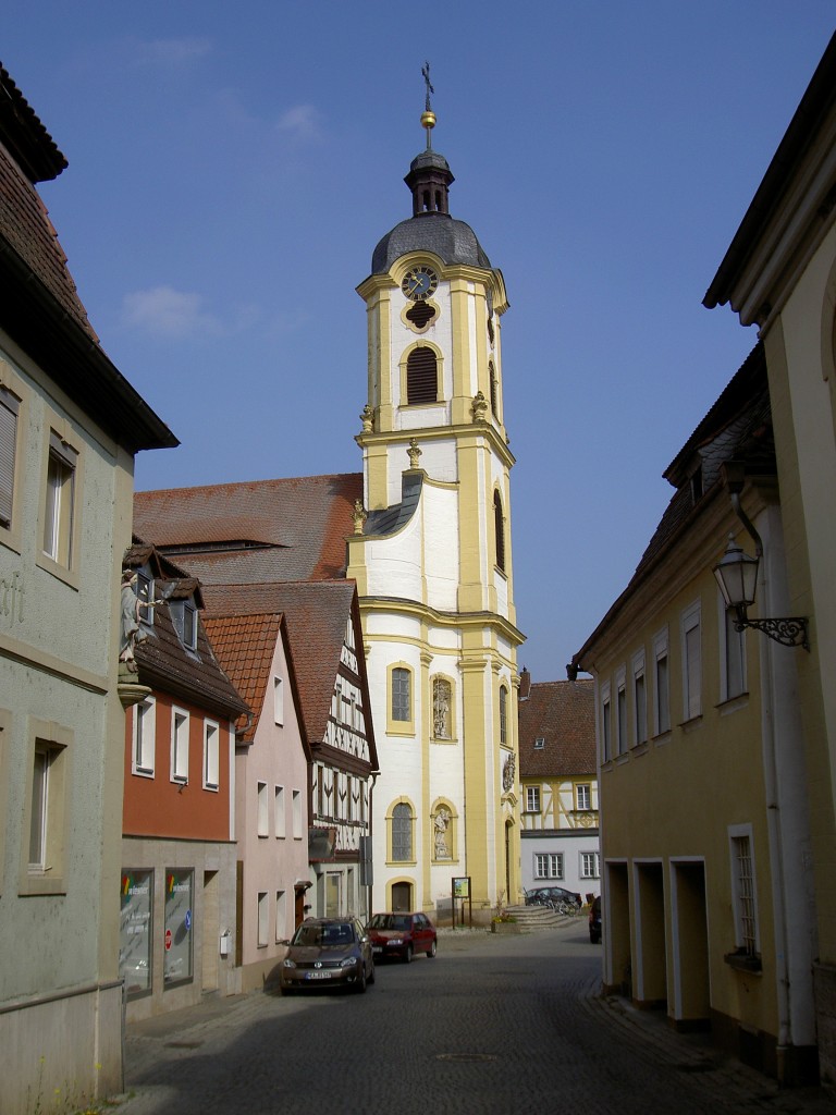 Scheinfeld, Kath. Maria Himmelfahrt Kirche, erbaut von 1766 bis 1771 von Johann Phillip Geigel (13.04.2014)