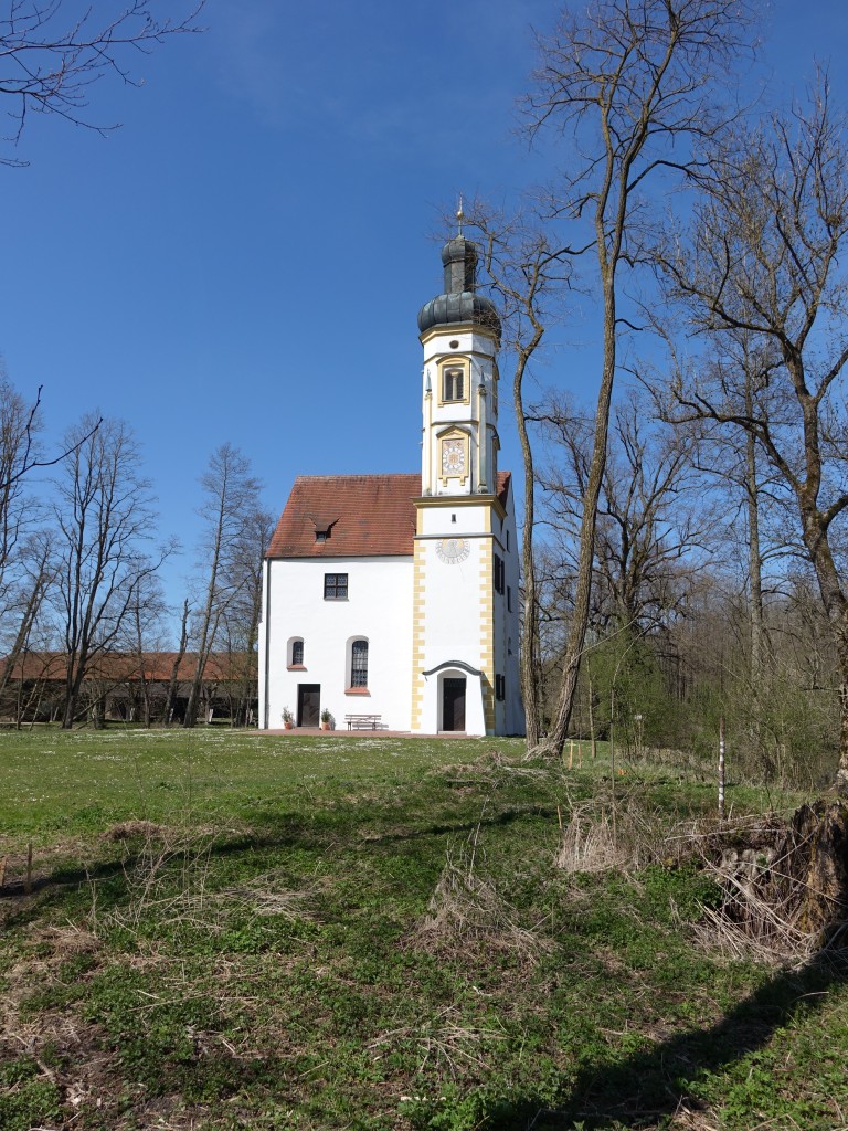 Schenkenau, Filialkirche St. Nikolaus, erbaut von 1109 bis 1135, Turm 17. Jahrhundert (15.04.2015)