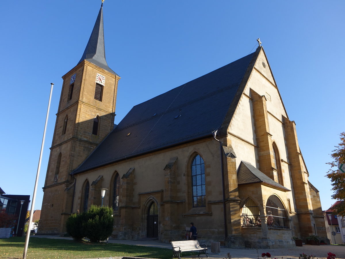 Schesslitz, kath. Pfarrkirche St. Kilian, dreischiffige sptgotische Staffelhallenkirche, erbaut im 14. Jahrhundert (13.10.2018)