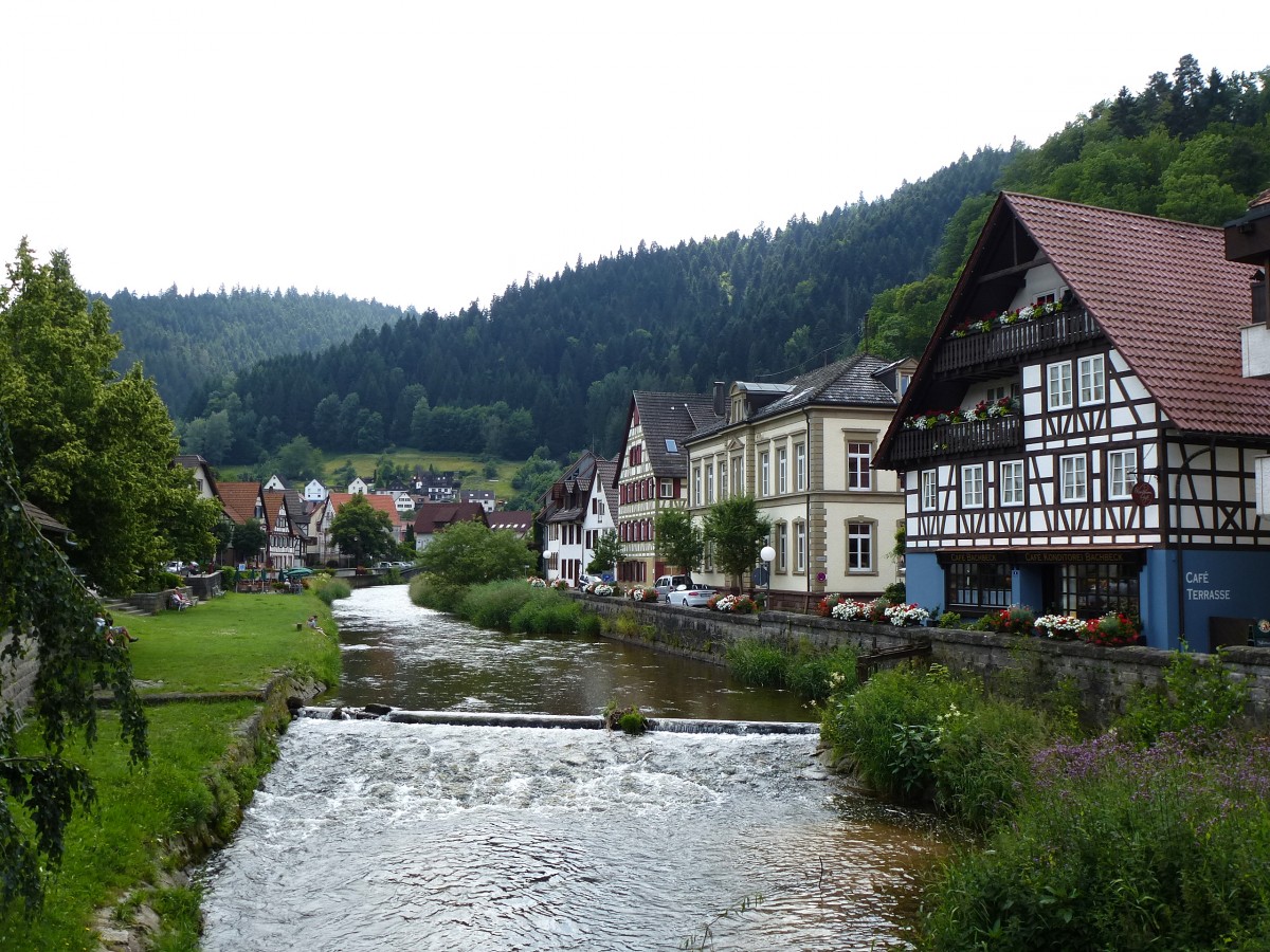 Schiltach, Blick flussaufwrts an der Schiltach, Juni 2013