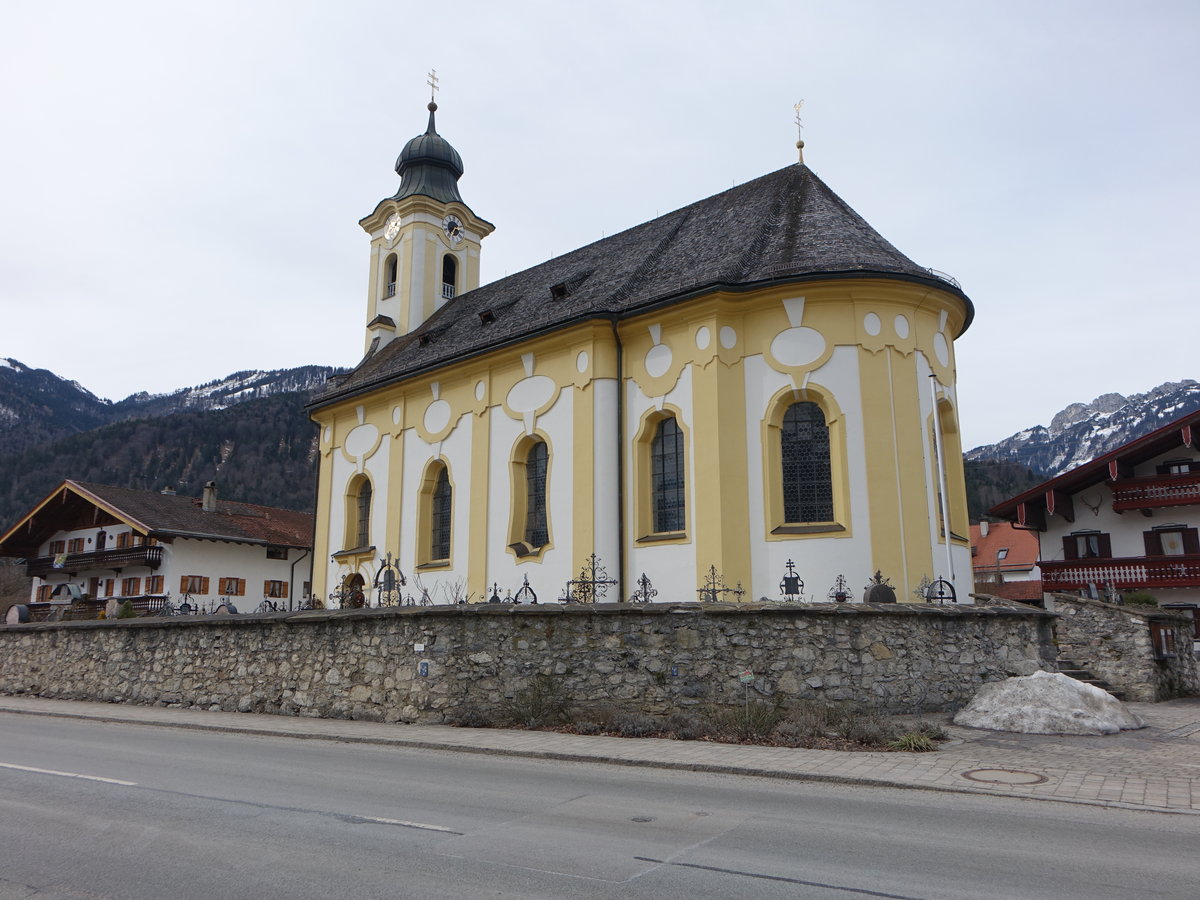 Schleching, Pfarrkirche St. Remigius, erbaut von Abraham Millauer von 1735 bis 1758 (26.02.2017)