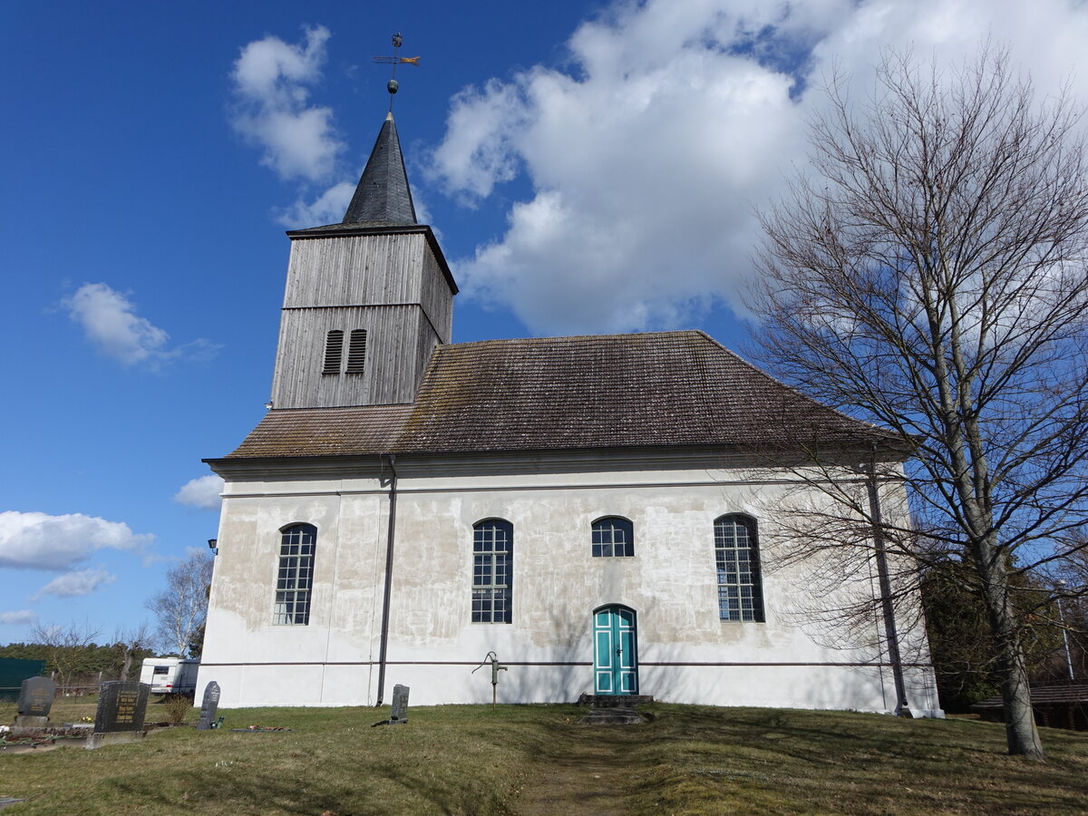 Schlunkendorf, evangelische Kirche, Saalkirche erbaut im 18. Jahrhundert (12.03.2026)