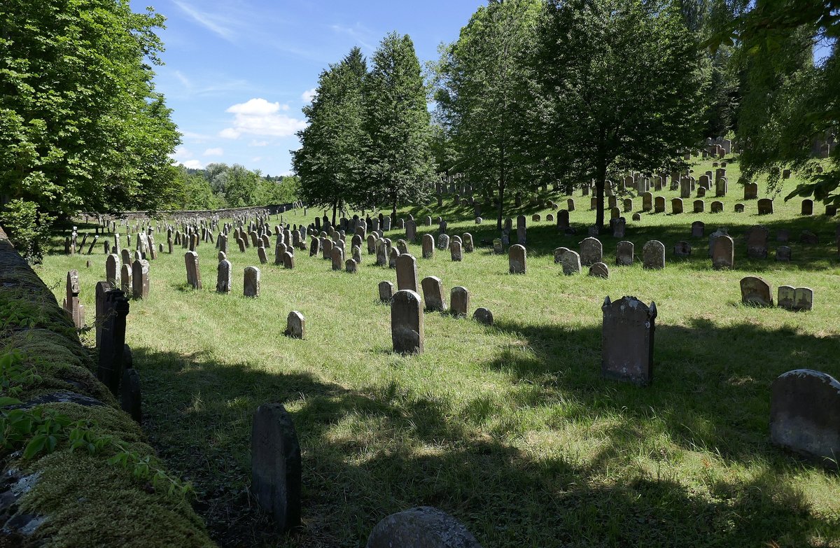 Schmieheim, Blick auf den Jdischen Verbandsfriedhof, mit ca. 2500 Grbern ist der 1682 gegrndete Judenfriedhof der grte in Sdbaden, Juli 2020