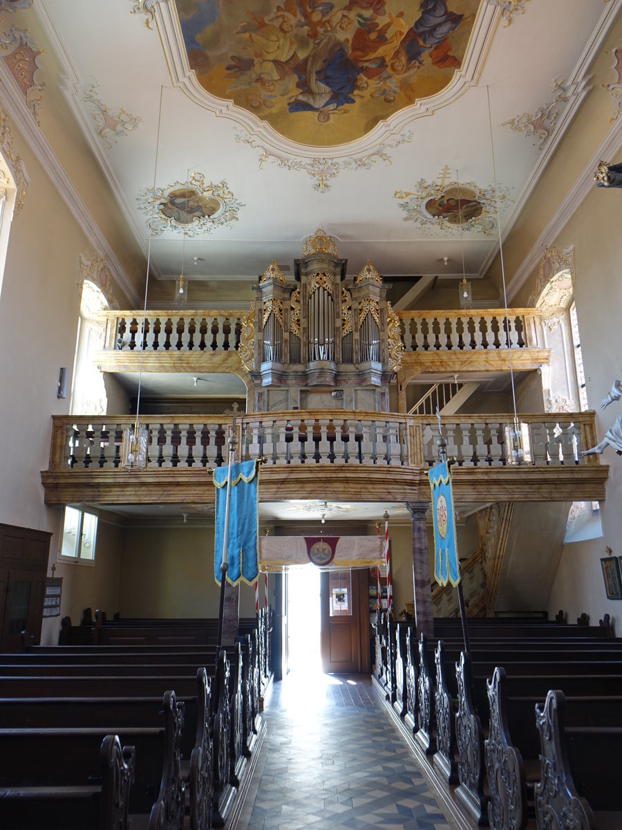 Schnackenwerth, Orgelempore in der Pfarrkirche St. Andreas (27.05.2017)