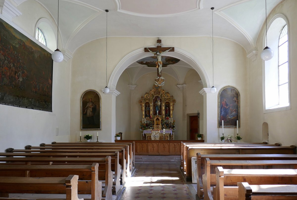 Schnenbuchen, Blick zum Altar in der Wallfahrtskapelle, Juli 2020