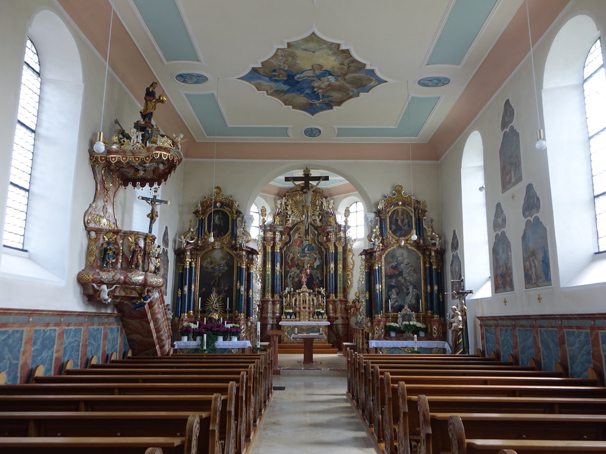 Schrzingen, barocke Altre mit Altarbildern von Joseph Firtmair in der St. Gallus Kirche, erbaut bis 1740 (21.05.2017)