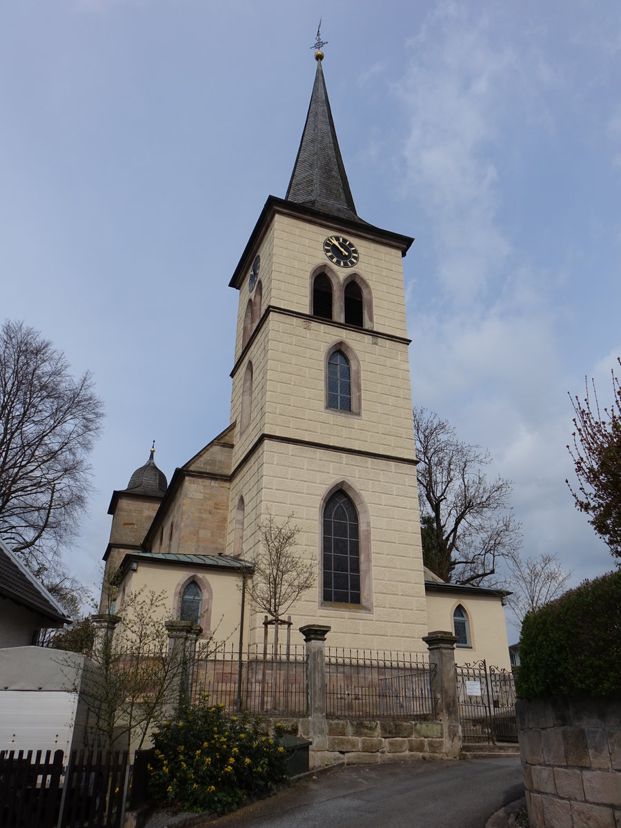 Schwarzach bei Kulmbach, Pfarrkirche St. Johannis, erbaut von 1610 bis 1612, neugotischer Turm erbaut von 1893 bis 1894 (16.04.2017)
