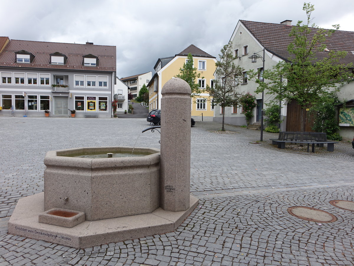 Schwarzhofen, Brunnen und Gebude am Marktplatz (04.06.2017)