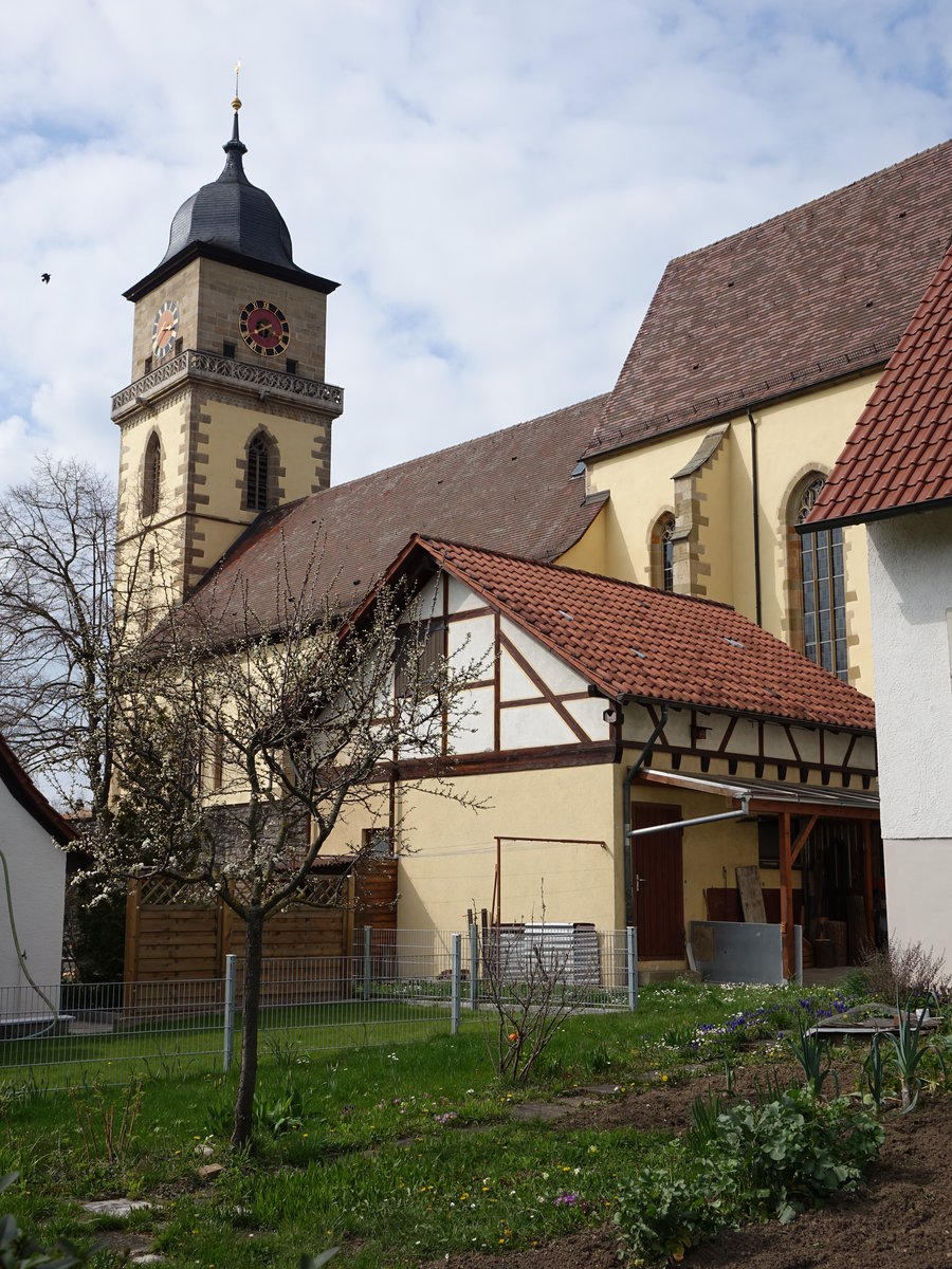Schwieberdingen, Ev. St. Georg, erbaut von 1495 bis 1498 durch Baumeister Peter von Koblenz, Kirchturm von 1515 (10.04.2016)