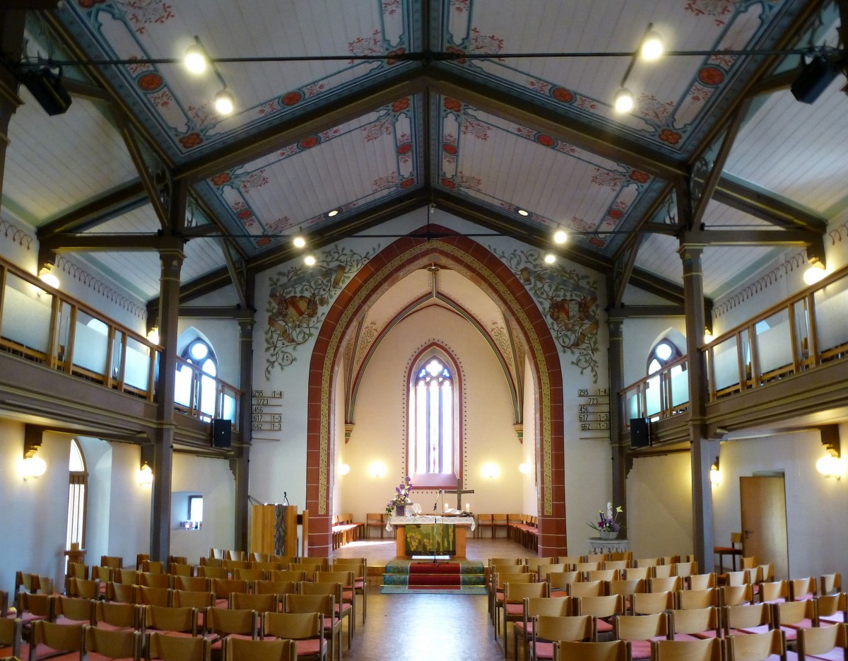 Sexau, Blick in den Innenraum der Dorfkirche, Aug.2015