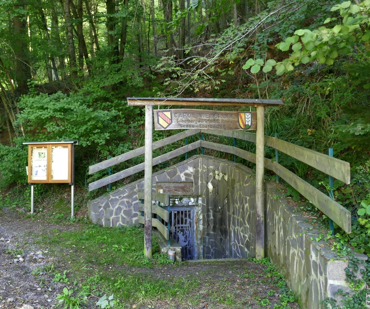 Sexau-Eberbchle, Eingang zum Besucherbergwerk Silbergrube  Caroline , ein vollstndig aus dem Mittelalter stammendes Silberbergwerk, Sept.2019