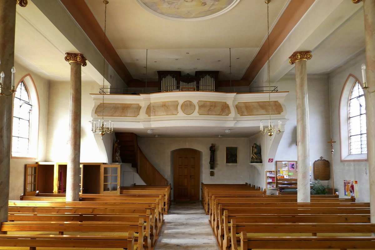 Siegelau, Blick zur Orgrlempore in der Kirche St.Vitus, April 2020