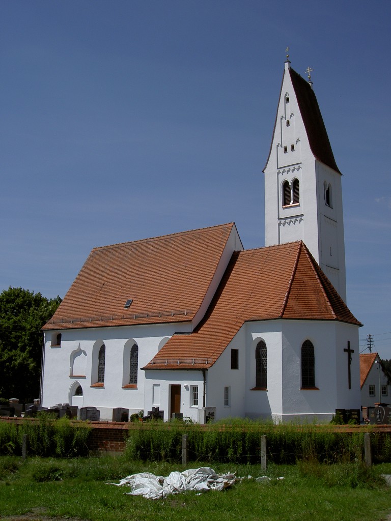 Siegertshofen, gotische St. Nikolaus Kirche, erbaut ab 1495, Anbauten von 1872 bis 1877 (23.07.2012)