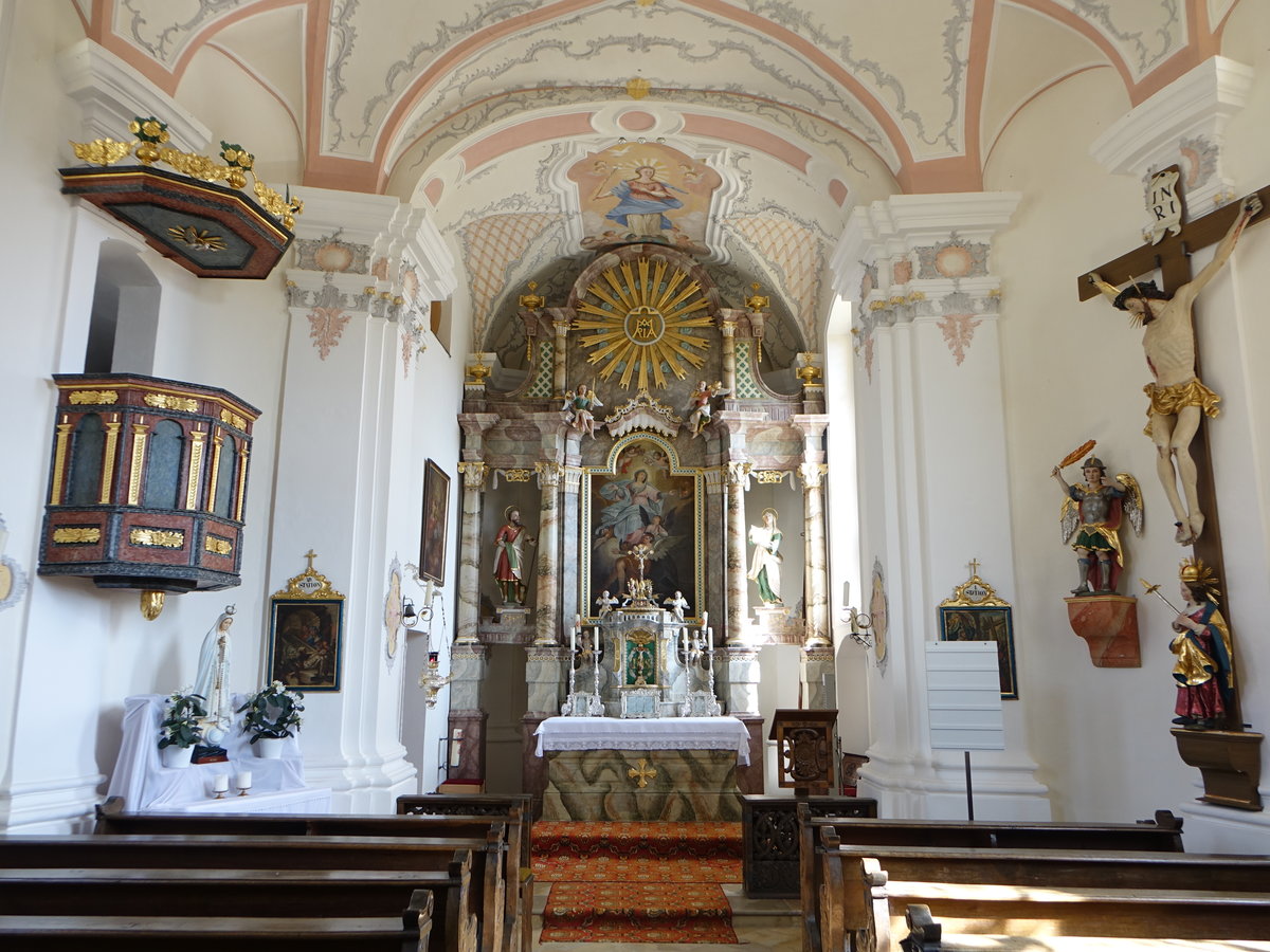 Simbach, Rokoko Ausstattung in der Pfarrkirche St. Maria, Hochaltar von 1797 von Bildhauer Andreas Wexler (26.03.2017)