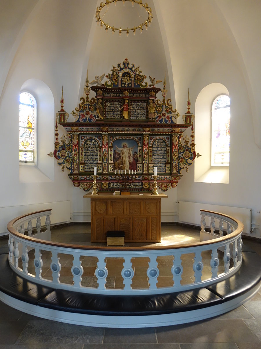 Skjern, Altar von 1600 in der romanischen Ev. Kirche (09.06.2018)