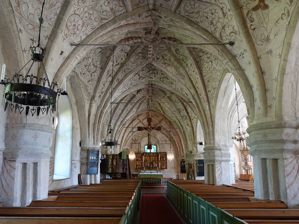 Skldinge, Innenraum mit Sterngewlben und Fresken von 1590 in der Ev. Kirche (14.06.2016)