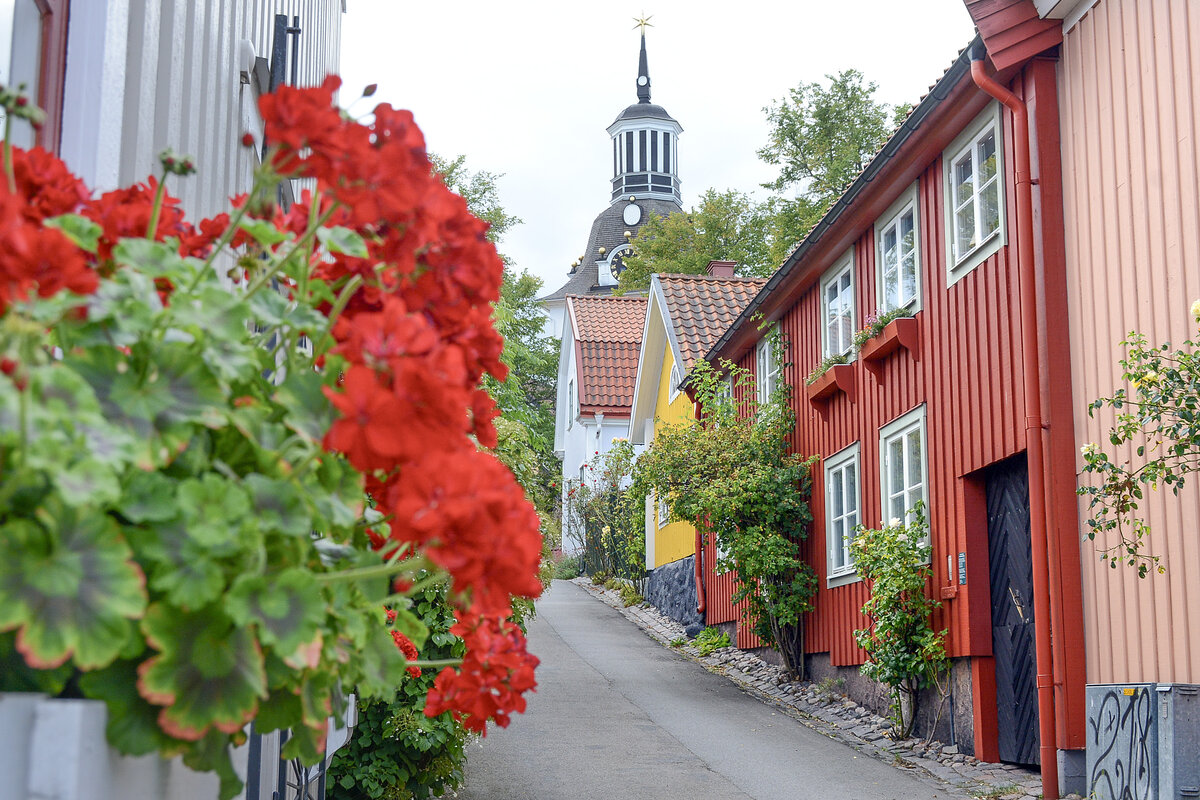 Skolgatan in Vstervik (Smland, Schweden). Aufnahme: 20. August 2025.